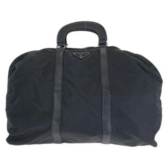 Prada Pre-owned Tessuto Saffiano Nylon Leather Boston Bag - unisex - Vintage Weekendtas - Zwart - ONE Size - Nylon - Vintage