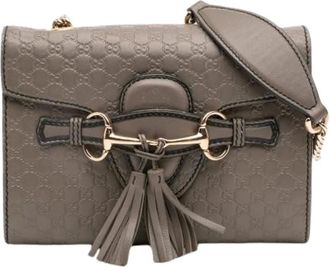 Gucci Pre-owned Cross Body Bags, female, Gray, Size: ONE SIZE Pre-owned Leather Cross Body Bag