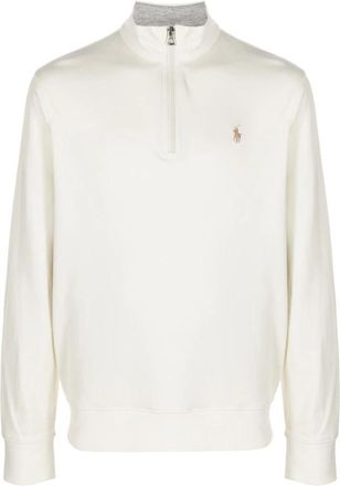 Polo Ralph Lauren Katoenen Half-Zip Gebreide Trui met Logoborduursel - Heren - Vesten met rits - Wit - XL - Katoen - Hoodies & sweatvesten