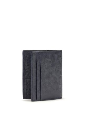 Ferragamo Mens Gancini Card Holder New Navy Calf Leather Bos Taurus Wallet
