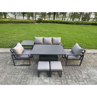 Fimous Aluminum 7-Piece Sofa Set with Lifting Table, 2 Chairs, 2 Small Stools in Dark Grey