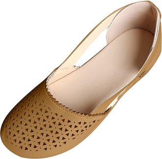 Generic Flats Shoes for Women Leather Moccasins Closed Toe Wedge Sandals Summer Orthopedic Beach Outdoor Walking Slippers Ballet Vintage Wide Fit Slides Loafe