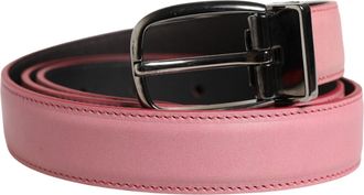 Dolce & Gabbana Men Pink Classic Leather Metal Buckle Belt Calf