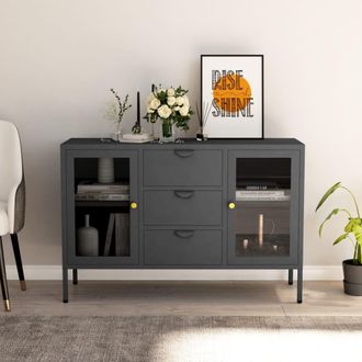 Berkfield Home Sideboard Anthracite 105x35x70 cm Steel & Tempered Glass in Black | Size: 105 x 35 x 70 cm