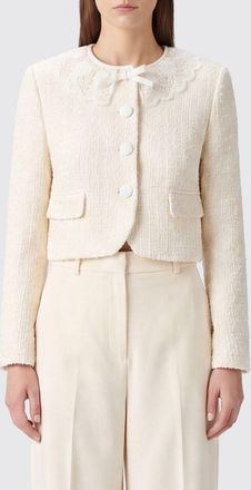 Self Portrait Blazer corto in boucl&eacute; con colletto e inserti in pizzo