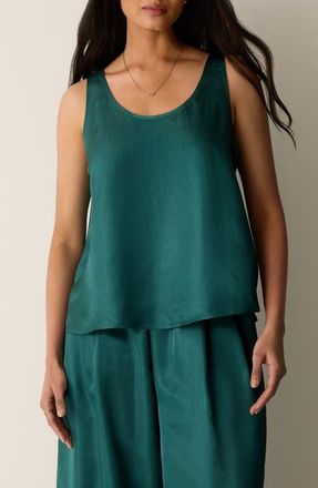 Eileen Fisher Scoop Neck Satin Tank in Kelp at Nordstrom, Size X-Small