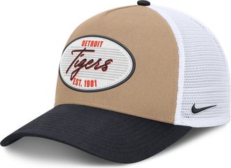 Nike Detroit Tigers Rise Nike Mens MLB A-Frame Trucker Adjustable Hat in Brown | NB1F0JOVDG-G3T