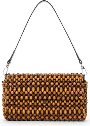 Staud Timmy Beaded Shoulder Bag in Wood Beads at Nordstrom