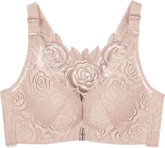 Generic Floral Comfort Rose Bra, Floral Secret Bra, U Shape Back Front Closure Bras, Front Closure Bras for Women Plus Size All-Day Comfort, Z-Pink, 42E