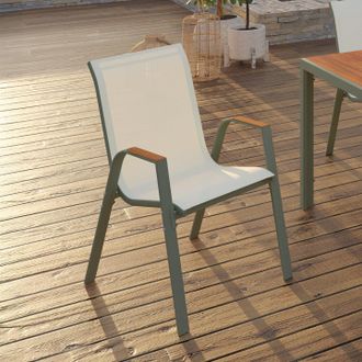 IDMarket Lote De 6 Sillas De Jard&iacute;n Apilables De Metal Y Textileno Noumea, Verde Y Madera