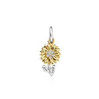 RS Pure by Ross-Simons Sterling Silver and 14kt Yellow Gold Sunflower Charm With Diamonds