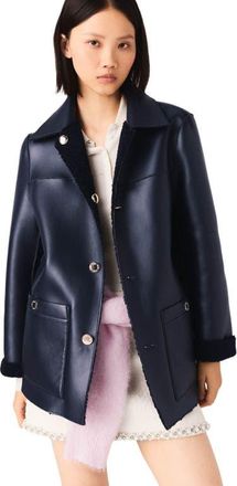 Maje Reversible Faux Shearling Jacket in Navy at Nordstrom, Size 38 Eu