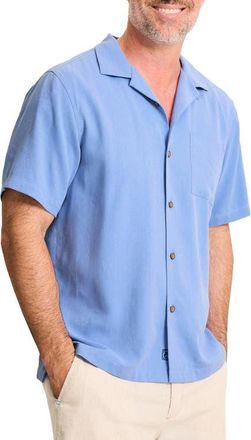 Tommy Bahama Hangin with The Guys Embroidered Silk Camp Shirt in French Blue at Nordstrom, Size Xxx-Large