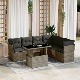 vidaXL Set De Sof&aacute;s De Jard&iacute;n 7 Pzas Con Cojines Rat&aacute;n Sint&eacute;tico Gris Vidaxl