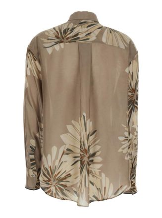 Brunello Cucinelli Womens Silk Shirt With All-Over Print - Beige Blouses