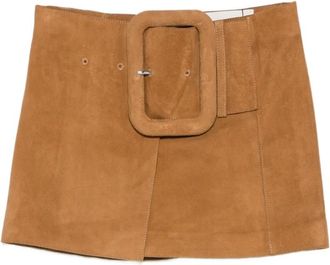 Ami Leather Skirts, female, Brown, Size: XS Buckled A-line Mini Skirt