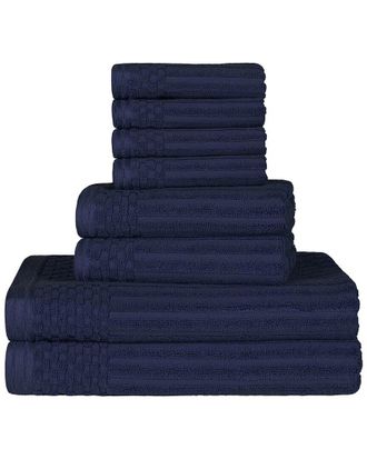 Superior Cotton Highly Absorbent 8Pc Solid And Checkered Border Towel Set