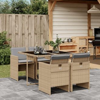 vidaXL Set Comedor De Jard&iacute;n 5 Pzas Con Cojines Rat&aacute;n Sint&eacute;tico Beige Vidaxl