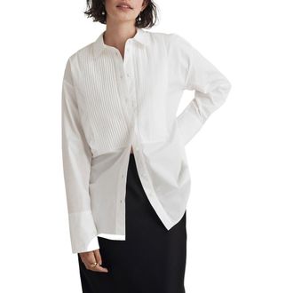 Madewell Oversize Poplin Tuxedo Shirt in Eyelet Ivory at Nordstrom, Size Medium