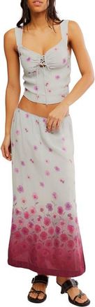 Free People Of the Season Floral Print Tank & Maxi Skirt Set in Dusty Blue Combo at Nordstrom, Size X-Large