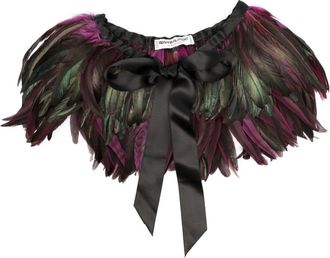 Saint Laurent 1970s tie-front feather collar - women - Rooster Feathers/Silk - One Size - Black