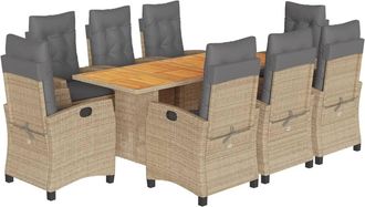 vidaXL Set Comedor De Jard&iacute;n 9 Pzas Con Cojines Rat&aacute;n Sint&eacute;tico Beige Vidaxl