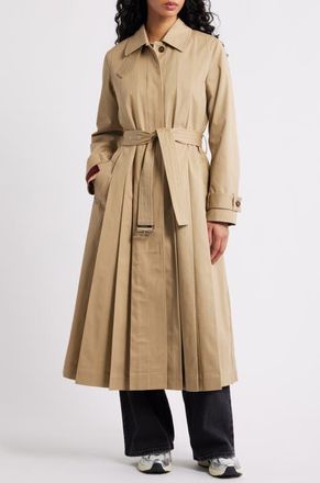 Damson Madder Sofia Pleated Belted Trench Coat in Stone at Nordstrom, Size 12 Us