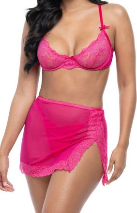 Oh là là Chéri Brit Underwire Bra, G-String & Slip Set in Pink Yarrow at Nordstrom, Size Small