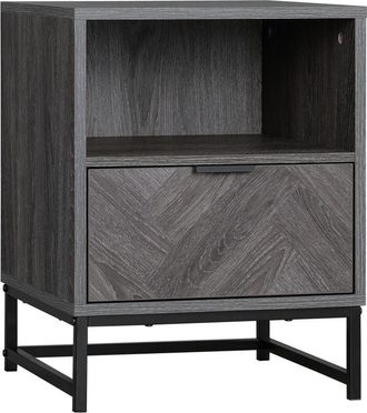 HOMCOM Homcom - Mesita De Noche Con 1 Caj&oacute;n Estante Abierto Y Patas De Acero Mesilla De Noche Para Dormitorio Sal&oacute;n Cama Oficina Estilo Moderno 40x40x52 Cm
