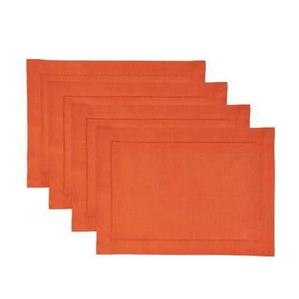 Solino Home Cotton Linen Hemstitch Placemats Set of 6, 14 x 19 Inch for Dining Table, Holiday and Everyday Table Decor in Burnt Orange at Nordstrom