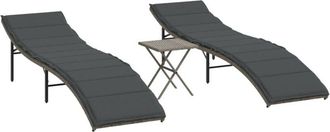 vidaXL Tumbonas Con Mesita 2 Unidades Rat&aacute;n Sint&eacute;tico Gris Vidaxl