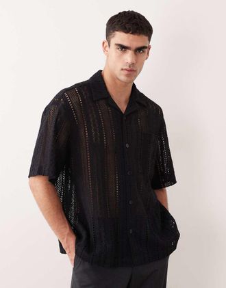 Asos Camicia oversize alluncinetto nera con rever-Nero