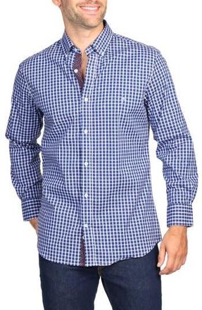 Tailorbyrd Regular Fit Windowpane Stretch Cotton Button-Down Shirt in Navy at Nordstrom Rack, Size Small