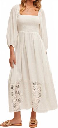 Hem & Thread Tammy Eyelet Squareneck Midi Dress In Soft White