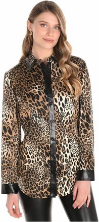 Frank Lyman Design Shirts, female, Brown, L, Leopard Blouse with Collar and Buttons