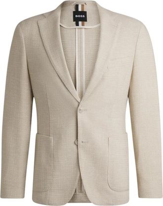 HUGO BOSS Tweed blazer met stretch en micro patroon - Heren - Blazers - Beige - 3XL - Tweed - Jassen