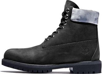 Timberland Premium 6 Inch Waterproof Boots Black Nubuck with Grey Camo Collar A2NCJ001