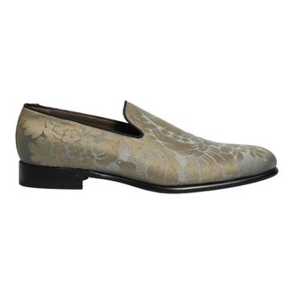 Dolce & Gabbana Loafers, male, Green, Size: 11 US Gold Floral Jacquard Slip On Loafers