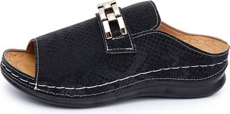 Generic 2026 Women Slippers Foreign Trade Plus Size Summer Sloping Heel Thick Soled With Metal Decoration Roman Style Fish Mouth Beach Cool Leopard Print (Bla