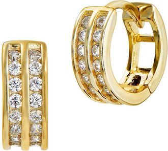 Savvy Cie Jewels 18K GOLD PLATED 10mm DOUBLE ROW CZ HUGGIES
