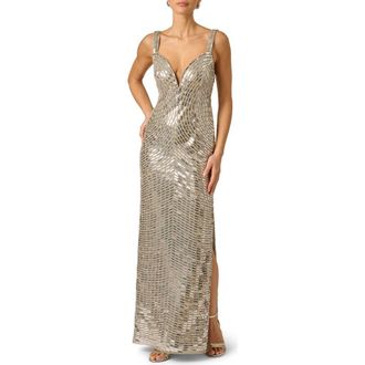Adrianna Papell Beaded Open Back Gown in Silver at Nordstrom, Size 10