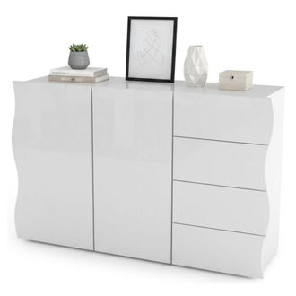 Dmora Aparador Dmarasc, Aparador De Cocina Con 2 Puertas Y 4 Cajones, Buffet De Sal&oacute;n, 100% Made In Italy, Cm 124x40h81, Blanco Brillo - Dmora