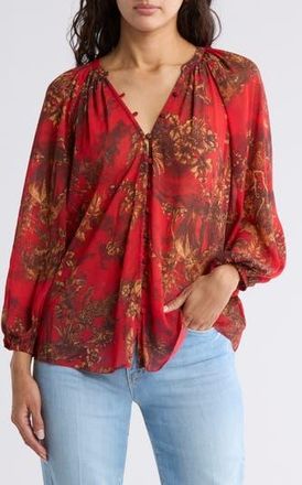 L'agence Teagan Balloon Sleeve Button-Up Top in High Risk Red Jungle Toile at Nordstrom Rack, Size Xx-Small