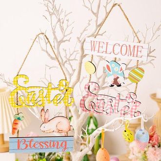 OEM 6 Piezas De Decoraci&oacute;n De Pascua: 2 Letras De Madera Del Alfabeto De Pascua, Un Huevo De Pascua Y Un Conejo De Dibujos Animados