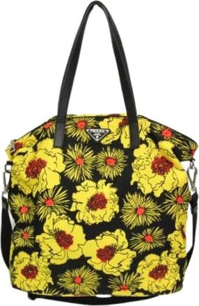 Prada Pre-owned Tote Bags, female, Yellow, Size: ONE SIZE Pre-owned Tessuto floral print Tote Bag