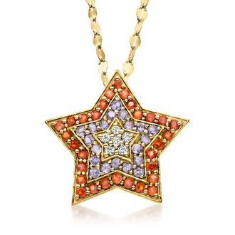 Ross-Simons Multi-Gemstone Star Pin/Pendant Necklace in 18kt Gold Over Sterling