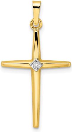 Diamond2Deal 14k Two-tone Gold Polished Solid Diamond Shape Center Cross Pendant