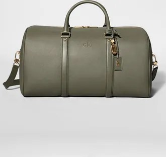 Alo Voyage Duffle Bag in Olive Tree Leather Green