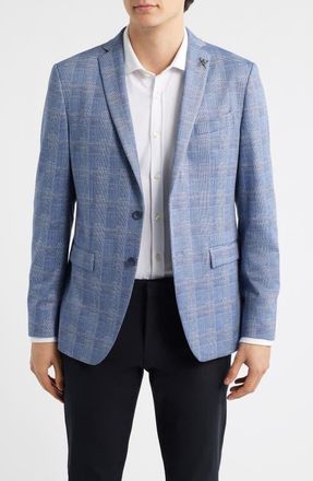 John Varvatos Varick Slim Fit Blue Glen Check Knit Sport Coat in Light Blue at Nordstrom, Size 36 Regular