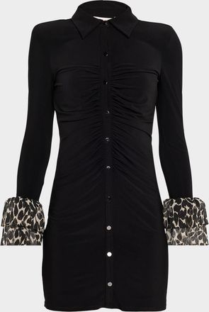 Ramy Brook Foliage Printed Tiered Cuff Mini Shirtdress